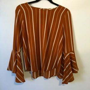 Wide Sleeve Stripe Burnt Orange Blouse
